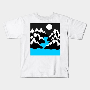 Mountain ranges river ocean night sea landscape Kids T-Shirt